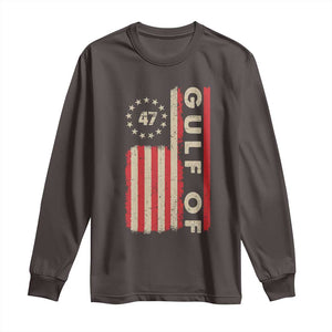 Trump 47 Long Sleeve Shirt Gulf Of USA American Flag TS09 Dark Chocolate Print Your Wear