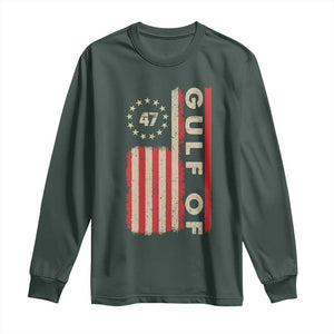 Trump 47 Long Sleeve Shirt Gulf Of USA American Flag TS09 Dark Forest Green Print Your Wear