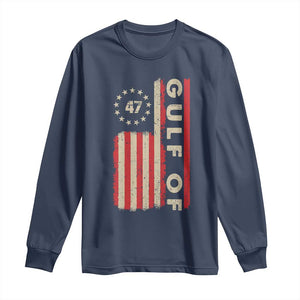 Trump 47 Long Sleeve Shirt Gulf Of USA American Flag TS09 Navy Print Your Wear