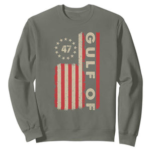 Trump 47 Sweatshirt Gulf Of USA American Flag TS09 Military Green Print Your Wear