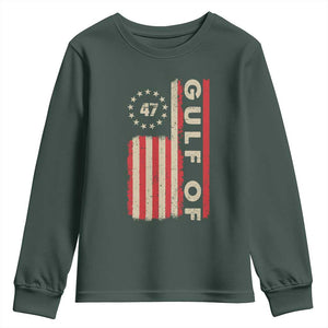 Trump 47 Youth Sweatshirt Gulf Of USA American Flag TS09 Dark Forest Green Print Your Wear