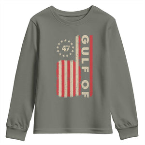 Trump 47 Youth Sweatshirt Gulf Of USA American Flag TS09 Military Green Print Your Wear