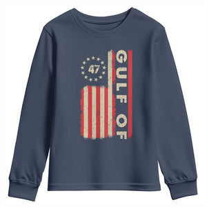 Trump 47 Youth Sweatshirt Gulf Of USA American Flag TS09 Navy Print Your Wear