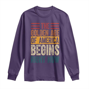 The Golden Age Of America Begins Right Now Trump 2025 Long Sleeve Shirt TS09 Purple Print Your Wear