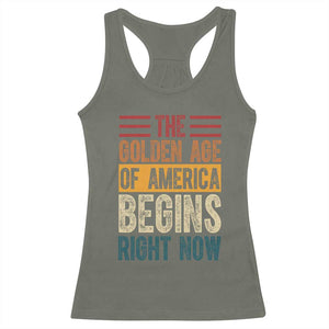 The Golden Age Of America Begins Right Now Trump 2025 Racerback Tank Top TS09 Military Green Print Your Wear