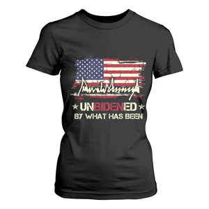 Trump 2025 T Shirt For Women Pun Unbidened By What Has Been American Flag TS09 Black Print Your Wear