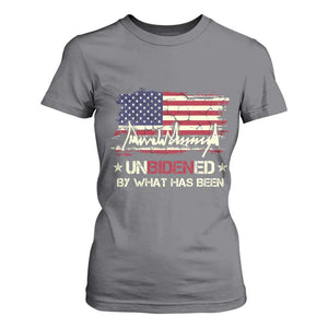 Trump 2025 T Shirt For Women Pun Unbidened By What Has Been American Flag TS09 Charcoal Print Your Wear