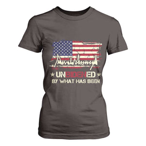 Trump 2025 T Shirt For Women Pun Unbidened By What Has Been American Flag TS09 Dark Chocolate Print Your Wear