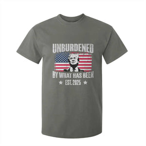 Trump 47 T Shirt For Kid Unburdened By What Has Been Est 2025 TS09 Military Green Print Your Wear