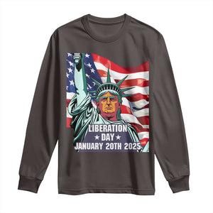 Trump Liberation Day Long Sleeve Shirt Statue Of Liberty January 20th 2025 TS09 Dark Chocolate Print Your Wear