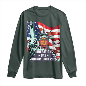 Trump Liberation Day Long Sleeve Shirt Statue Of Liberty January 20th 2025 TS09 Dark Forest Green Print Your Wear