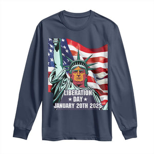 Trump Liberation Day Long Sleeve Shirt Statue Of Liberty January 20th 2025 TS09 Navy Print Your Wear