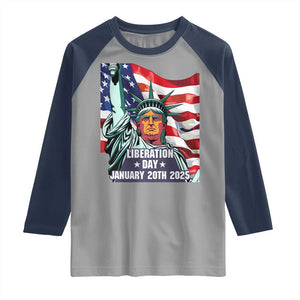 Trump Liberation Day Raglan Shirt Statue Of Liberty January 20th 2025 TS09 Sport Gray Navy Print Your Wear