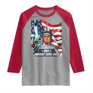 Trump Liberation Day Raglan Shirt Statue Of Liberty January 20th 2025 TS09 Sport Gray Red Print Your Wear