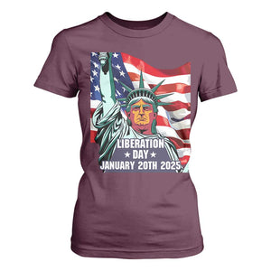 Trump Liberation Day T Shirt For Women Statue Of Liberty January 20th 2025 TS09 Maroon Print Your Wear