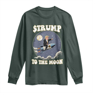 Trump Bitcoin Long Sleeve Shirt Trump To The Moon Funny Crypto TS09 Dark Forest Green Print Your Wear