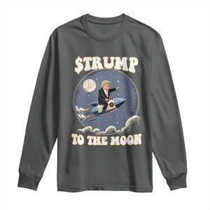 Trump Bitcoin Long Sleeve Shirt Trump To The Moon Funny Crypto TS09 Dark Heather Print Your Wear