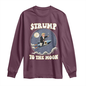 Trump Bitcoin Long Sleeve Shirt Trump To The Moon Funny Crypto TS09 Maroon Print Your Wear