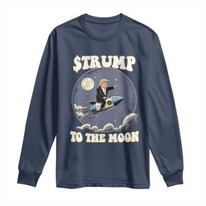 Trump Bitcoin Long Sleeve Shirt Trump To The Moon Funny Crypto TS09 Navy Print Your Wear