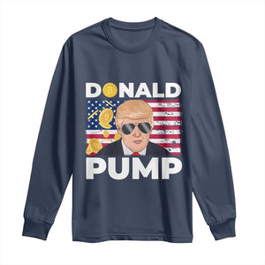 Bitcoin Trump Long Sleeve Shirt Donald Pump Funny Crypto TS09 Navy Print Your Wear