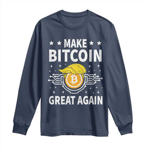 Funny Crypto Enthusiasts Trump Coin 2025 Long Sleeve Shirt Make Bitcoin Great Again TS09 Navy Print Your Wear