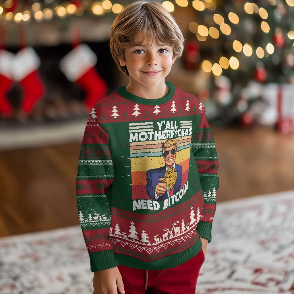 Funny Trump Bitcoin Knit Sweatshirt Ya'll Motherf*ckas Need Bitcoin Crypto Enthusiasts TS09 Christmas Print Your Wear