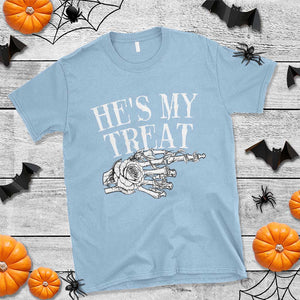 Halloween Couple Matching T Shirt He's My Treat Skeleton Hand TS09 Light Blue Print Your Wear