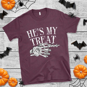 Halloween Couple Matching T Shirt He's My Treat Skeleton Hand TS09 Maroon Print Your Wear