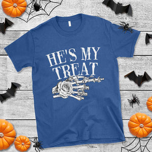 Halloween Couple Matching T Shirt He's My Treat Skeleton Hand TS09 Royal Blue Print Your Wear