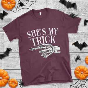 Halloween Couple Matching T Shirt She's My Trick Skeleton Hand TS09 Maroon Print Your Wear