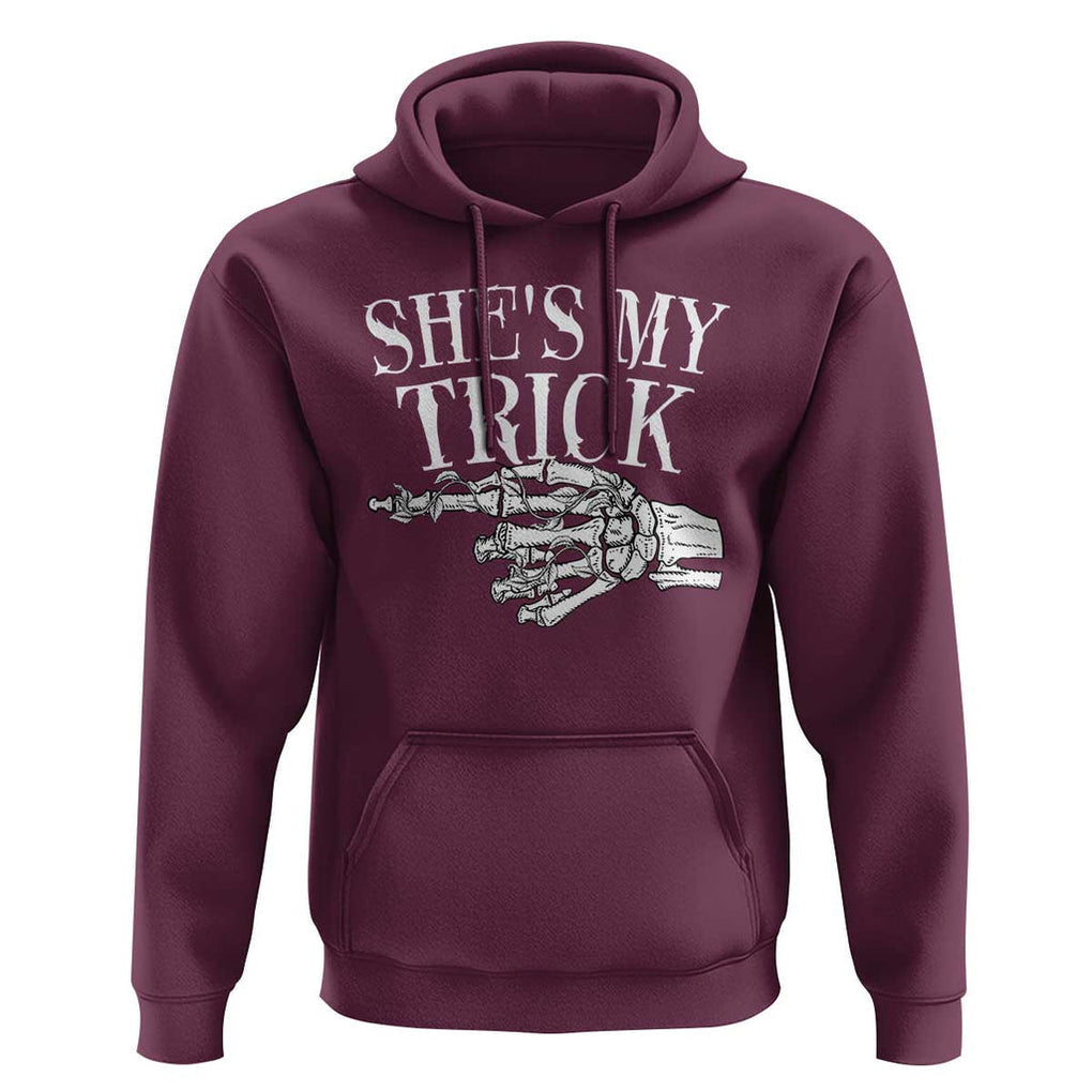 Halloween Couple Matching Hoodie She's My Trick Skeleton Hand TS09 Maroon Print Your Wear