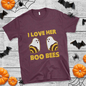 Halloween Couple Matching T Shirt I Love Her Boo Bees TS09 Maroon Print Your Wear