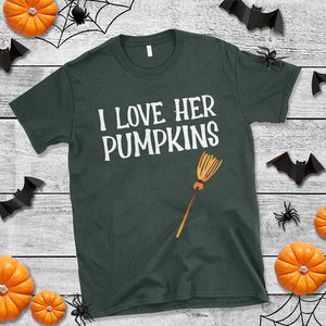 Halloween Couple Matching T Shirt I Love Her Pumpkins TS09 Dark Forest Green Print Your Wear