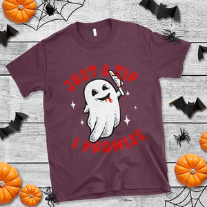 Funny Halloween T Shirt Cute Ghost Just The Tip I Promise TS09 Maroon Print Your Wear