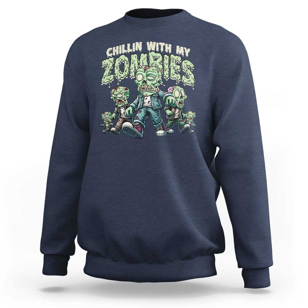 Funny Halloween Sweatshirt Chillin With My Zombies TS09 Navy Print Your Wear