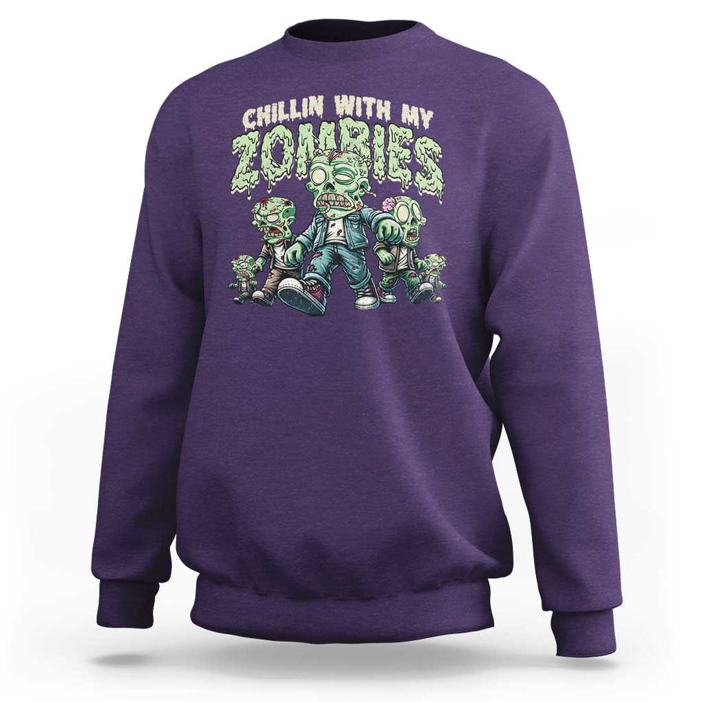 Funny Halloween Sweatshirt Chillin With My Zombies TS09 Purple Print Your Wear