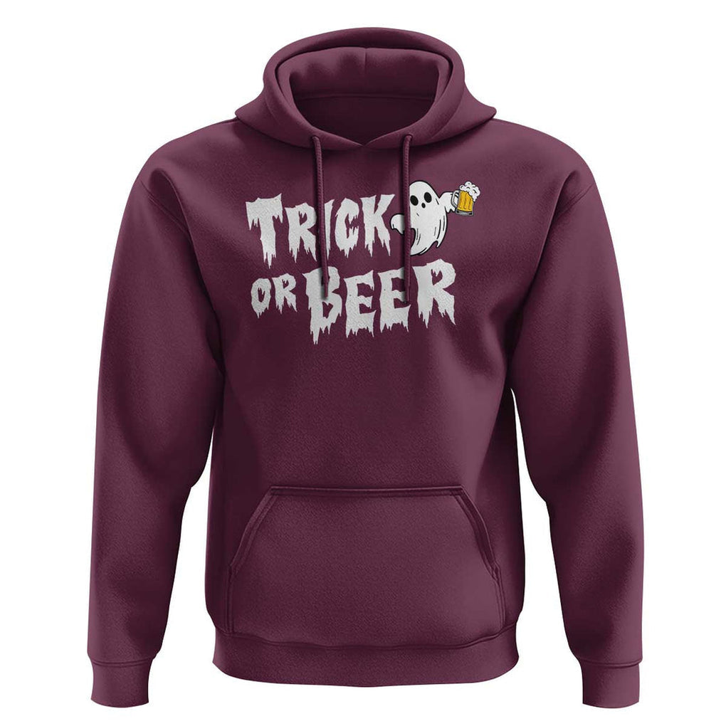 Funny Halloween Beer Hoodie Trick Or Beer Drinking Ghost TS09 Maroon Print Your Wear