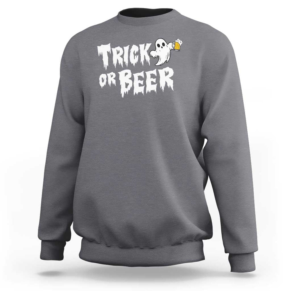 Funny Halloween Beer Sweatshirt Trick Or Beer Drinking Ghost TS09 Charcoal Print Your Wear