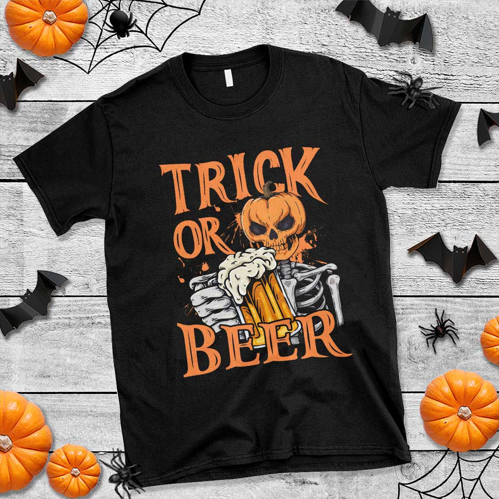 Funny Halloween Beer T Shirt Trick Or Beer Drinking Pumpkin Skeleton TS09 Black Print Your Wear