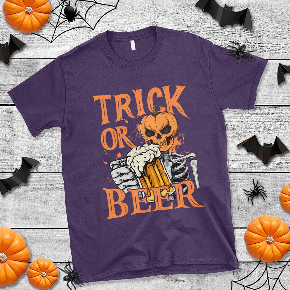 Funny Halloween Beer T Shirt Trick Or Beer Drinking Pumpkin Skeleton TS09 Purple Print Your Wear