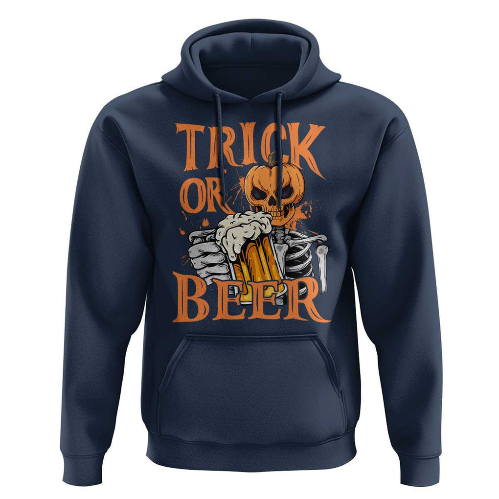 Funny Halloween Beer Hoodie Trick Or Beer Drinking Pumpkin Skeleton TS09 Navy Print Your Wear