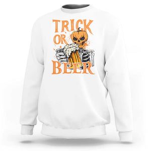 Funny Halloween Beer Sweatshirt Trick Or Beer Drinking Pumpkin Skeleton TS09 White Print Your Wear