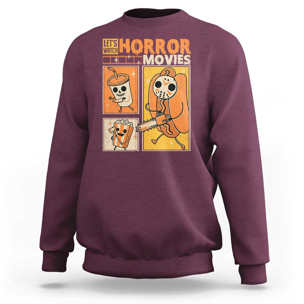 Funny Halloween Sweatshirt Lets Watch Horror Movies TS09 Maroon Print Your Wear