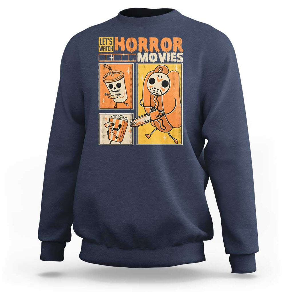 Funny Halloween Sweatshirt Lets Watch Horror Movies TS09 Navy Print Your Wear