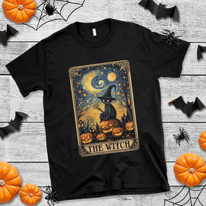 Black Cat Witch T Shirt The Witch Tarot Card Starry Night Spooky Halloween TS09 Black Print Your Wear