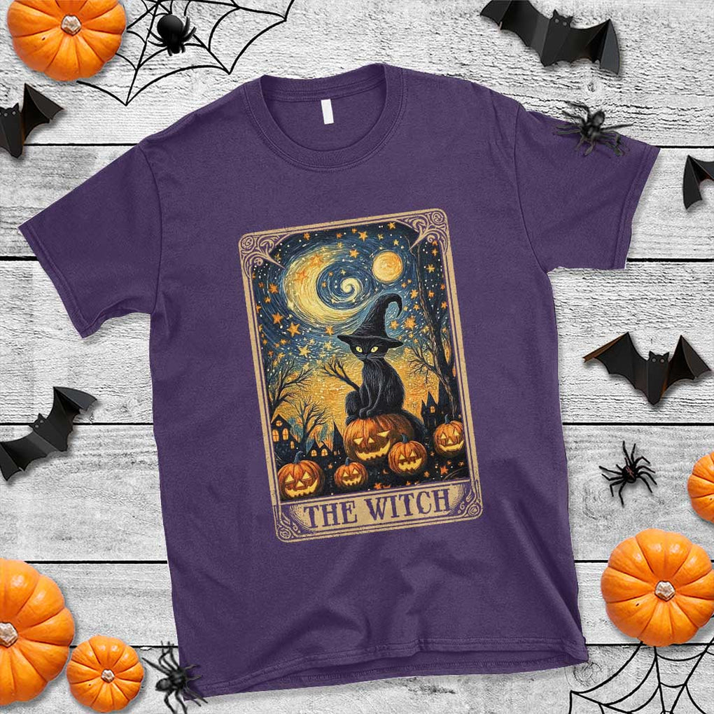 Black Cat Witch T Shirt The Witch Tarot Card Starry Night Spooky Halloween TS09 Purple Print Your Wear