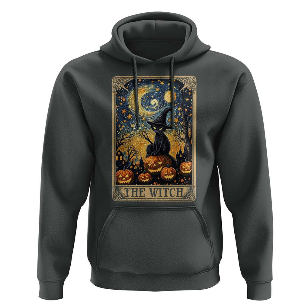Black Cat Witch Hoodie The Witch Tarot Card Starry Night Spooky Halloween TS09 Dark Heather Print Your Wear