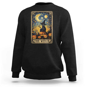 Black Cat Witch Sweatshirt The Witch Tarot Card Starry Night Spooky Halloween TS09 Black Print Your Wear