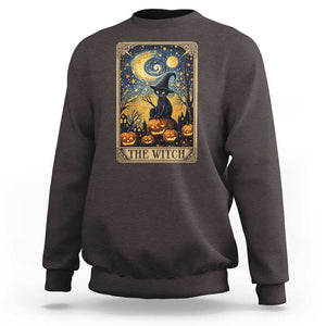 Black Cat Witch Sweatshirt The Witch Tarot Card Starry Night Spooky Halloween TS09 Dark Chocolate Print Your Wear