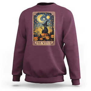 Black Cat Witch Sweatshirt The Witch Tarot Card Starry Night Spooky Halloween TS09 Maroon Print Your Wear